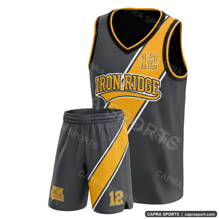 Basketball uniform charcoal and gold